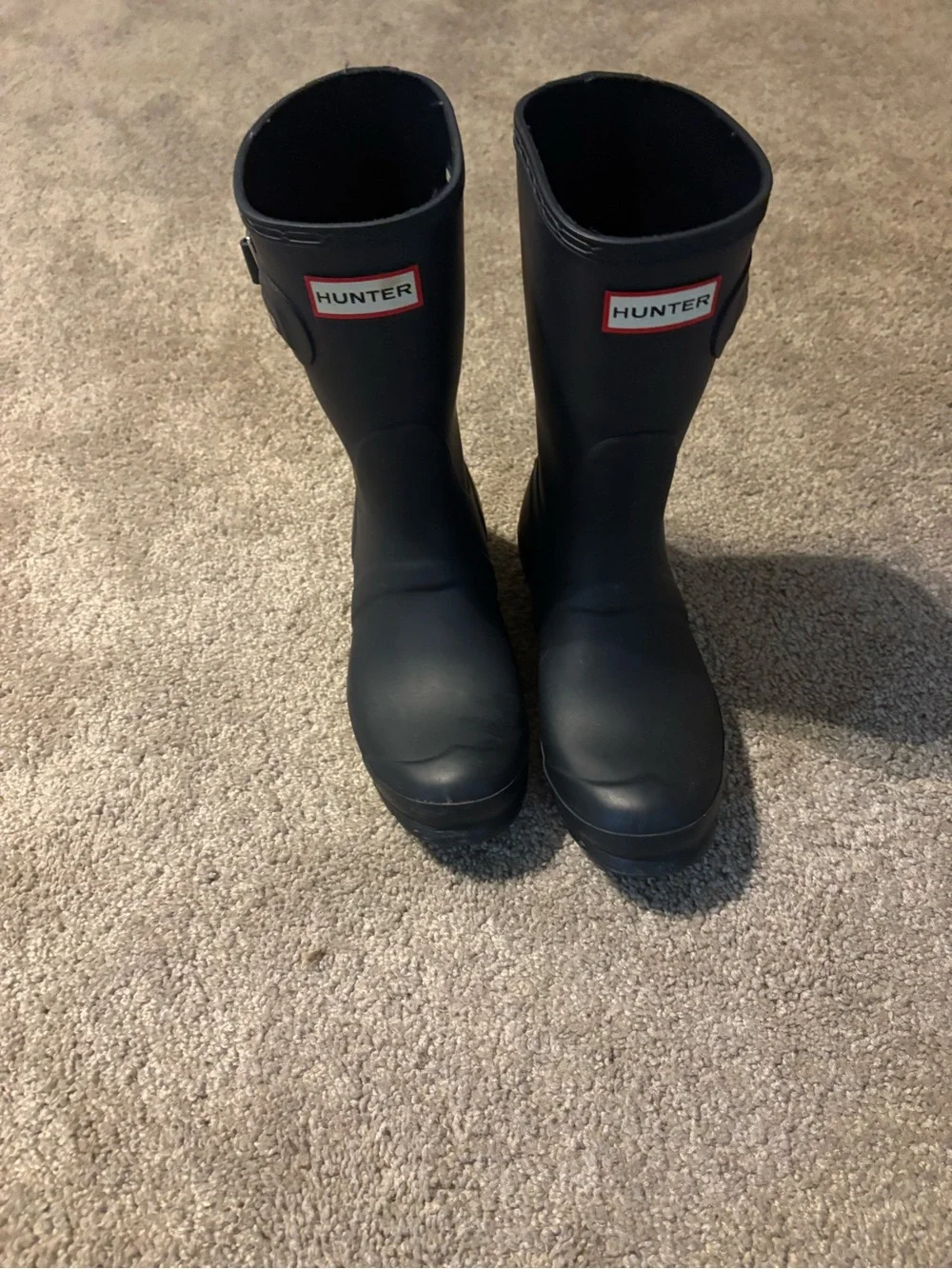 Hunter Navy Short Waterproof Boots with Folded Fleece Cuff